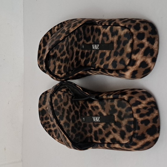 Zara Leopard Print Fabric Flatform Sandals EU37 sz6.5-7 - Picture 4 of 15